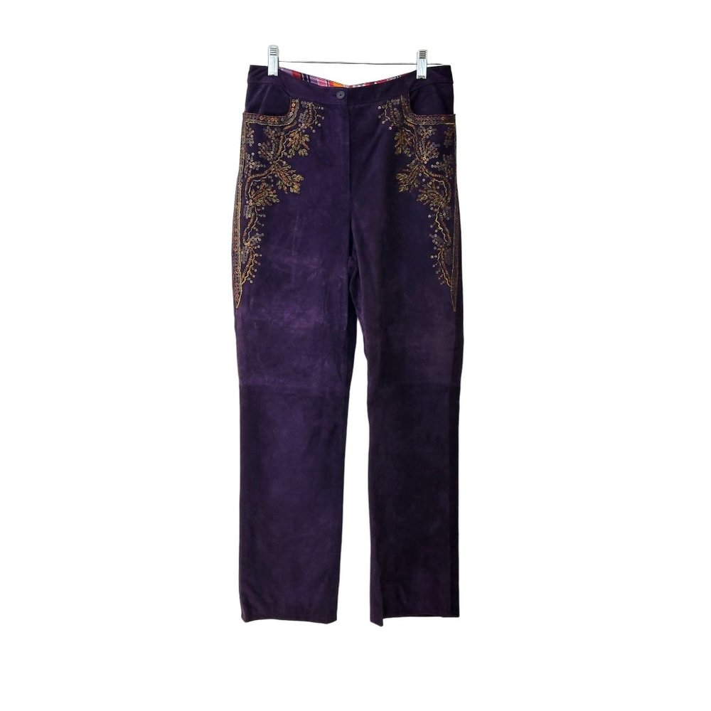 Carlisle Purple Embroidered Suede Jeans - Picture 1 of 8